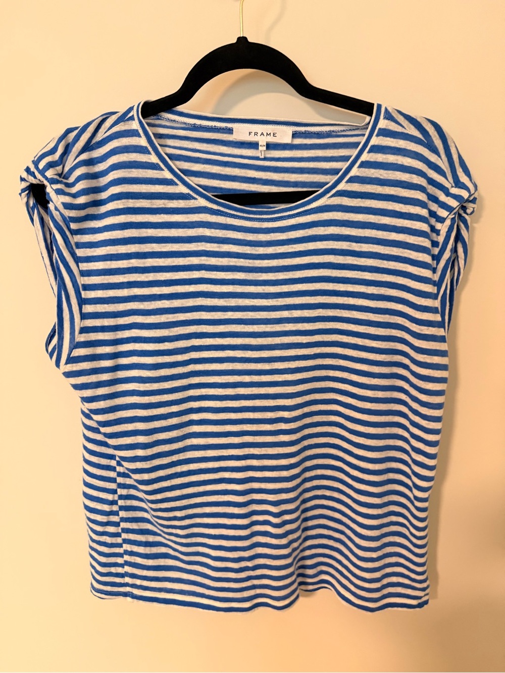 Frame Denim Blue & White Striped Cap Sleeve Tee